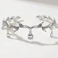 Tiara da sposa in argento con design a foglie, strass di cristallo e pendenti a goccia - Argento Zirconia Trasparente