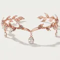 Tiara a foglia oro rosa con strass scintillanti e pendenti in cristallo a goccia - Oro Rosa Zirconia Bianca