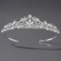 Elegante zilveren bruidskroon met fonkelende steentjes en bloemmotief van legering - Wijnstok Bloemen Pavé Stijl(TS-J2564S) / Zilver (TS-J2564S)