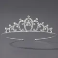 Elegant silver bridal tiara crown featuring sparkling rhinestones and floral design - Versatile Kids Catwalk Crown (TS-J3289S)