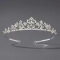 Elegant silver bridal tiara with sparkling rhinestones and delicate floral patterns - Forest Style Versatile Girls Crown (TS-J257)