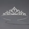 Silver bridal tiara featuring heart-shaped rhinestones and princess crystal crown - Silver Girls Birthday Crown (TS-J3275S)