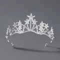 Elegant silver star crown tiara with brilliant rhinestones and metal alloy finish - Girls Birthday Party Crown (TS-J2761)