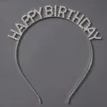 Silver Happy Birthday headband with rhinestones for parties and princess style events - Silver (HAPPY BIRTHDAY)