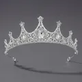 Couronne de mariée argentée ornée de strass étincelants et cristaux ovales clairs - Couronne strass de luxe (TS-J2853S)