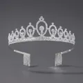 Tiara de mariée argentée élégante avec motifs gouttes en cristal étincelant et peignes - Couronne de fille d'anniversaire (TS-J3132S)