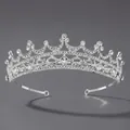 Couronne argentée avec strass clairs et zircon central en forme de diamant - Couronne de fille élégante (TS-J3194S)