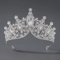 Tiara de mariée argentée avec strass scintillants et grands cristaux marquise - Couronne évidée de princesse (TS-J2938S)