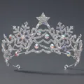 Silver Christmas tree tiara with iridescent rhinestones and snowflake motifs - AB Rhinestone Christmas Tree Snowflake Crown TS-J3427SAB