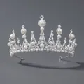 Couronne de mariage argentée élégante avec perles blanches et accents de strass - Couronne en Perles d'imitation de Luxe (TS-J2793)
