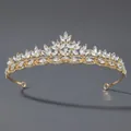 Diadème de mariée doré élégant avec strass blancs marquise au design floral de feuilles - Couronne en Strass Simple (TS-J3206G)