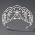 Diadème argenté élégant avec strass et perles au motif d'étoiles filantes - Couronne d'Anniversaire Étoile Évidée (TS-J3117S)