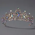Vintage bronze tiara with pear-shaped iridescent crystals and shimmering rhinestones - Antique Gold Ab Diamond Versatile Birthday Crown Ts-j2720agab