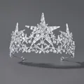 Couronne argentée élégante avec design d'étoiles et strass brillants pour mariée - Couronne en Strass Étoile à Cinq Branches (TS-J2795S)