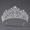 Couronne de mariée argentée avec strass clairs et trois pierres en forme de goutte - Couronne de Dîner Évidée (TS-J2973)
