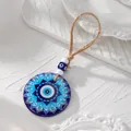 Ethnic Evil Eye acrylic hanging ornament with blue geometric patterns and hemp rope - Blue White Mandala(20#)