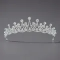 Elegant silver tiara featuring sparkling rhinestones and arched crystal design for weddings - Rhinestone Princess Party Crown (TS-J2593A)
