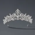 Couronne de mariée argentée avec strass en forme de goutte et motifs de feuilles - Tiara de Princesse pour Fête (TS-J2718)