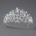 Couronne de mariage argentée scintillante avec feuilles en strass et perles élégantes - Couronne de Vigne en Strass (TS-J2714)