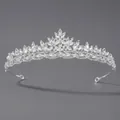 Diadème de mariée argenté élégant avec feuilles de cristal et motifs floraux brillants - Tiara d'Anniversaire Simple (TS-J3206S)