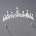Elegant silver princess tiara with sparkling rhinestones and clear crystals for brides - Luxury Versatile Kids Crown (TS-J2936)