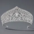 Diadème de mariée argenté avec motif floral et strass brillants en goutte - Tiara Baroque en Strass (TS-J3212S)