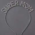 Silver Super Mom rhinestone tiara headband with heart detail for birthday gifts - Silver (SUPER MOM)