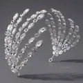 Silver bridal tiara with feather-shaped rhinestones and crystal branch detailing - Silver (TS-J3181S)