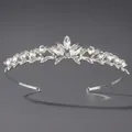 Diadème argenté élégant avec cristaux marquise et feuilles pour coiffure mariée - Serre-tête de Banquet Simple (TS-J1050)