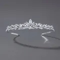Diadème de mariée argenté avec strass brillants et perles élégantes pour coiffure - Serre-tête d'Anniversaire Fleur et Feuille (TS-J1590)