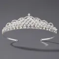 Diadème argenté élégant avec strass étincelants et cristaux en goutte pour mariages - Couronne de Défilé de Princesse (TS-J1563)