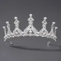 Couronne de mariée argentée avec perles blanches et strass étincelants de luxe chic - Couronne de Célébration Pointue (TS-J3030S)