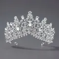 Tiara argentée élégante avec strass ronds et en forme de poire pour la mariée - Couronne d'Ambiance de Cour (TS-J2482S)
