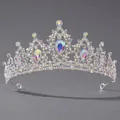 Elegante zilveren bruidstiara met fonkelende regenboog AB-kristallen en stras - Zilver + AB Strass