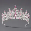 Diadème de mariée argenté avec strass roses en forme de larme et perles brillantes - Couronne de princesse en strass roses (TS-J3151SPINK)
