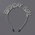 Silbernes Birthday Girl Haarband mit funkelnden Strasssteinen und schwarzen Enden - Silbernes Luxus-stirnband Mit Strassbuchstaben Ts-j3029s