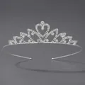 Elegant silver tiara with sparkling white rhinestones and heart-shaped center design - Luxury Daily Teenage Girls Crown (TS-J3093S)
