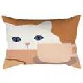Nordischer orangefarbener Kissenbezug mit niedlicher weißer Katze und Kaffeetassen-Motiv - 30cm x 50cm / Blauäugige Katzen-Illustration (CRD62-7)