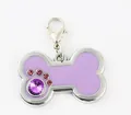 Purple bone-shaped pet tag with rhinestone paw print and silver lobster clasp - Bone / 30*28mm / Purple