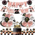2027 Rose Gold Happy New Year Party Decor Set with Balloons, Banners and Cake Toppers - Rose Gold New Year Theme Banner Balloons Cake Toppers