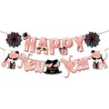 Striscione Happy New Year 2027 oro rosa e nero con fuochi d'artificio e palloncini - 18cm x 20cm / Oro rosa