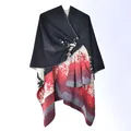 Women's split cape shawl in deep blue and red gradient tie-dye knit cashmere - Black Red Abstract Ink Wash