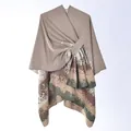 Terracotta color block poncho for women with abstract splash ink art pattern - Khaki Abstract Ink Wash