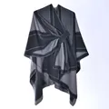 Deep and light grey color-block knit shawl with geometric patterns and front closure - Black Gray Rhombus Squares