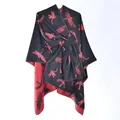Double-sided dragonfly knit shawl cloak in charcoal grey and vibrant red finish - Black Red Dragonfly Jacquard