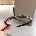 Three-layer multi-colored crystal headband with sparkling rhinestones and gold bead edges - Rhinestone Crystal Multicolor