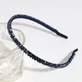 Slim double-row headband with dark blue faceted crystals and protective fabric tips - Small Navy Blue
