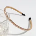 Elegant double-row crystal headband with champagne beads on a glass display - Small Champagne