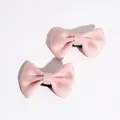 Paire de jolies barrettes nœuds rose clair pour filles avec texture en tissu côtelé - Nœud pour cheveux / Rose Clair