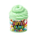Light green butter slime in a clear jar with colorful fruit cartoon label and spiral top - Cactus / Light Green